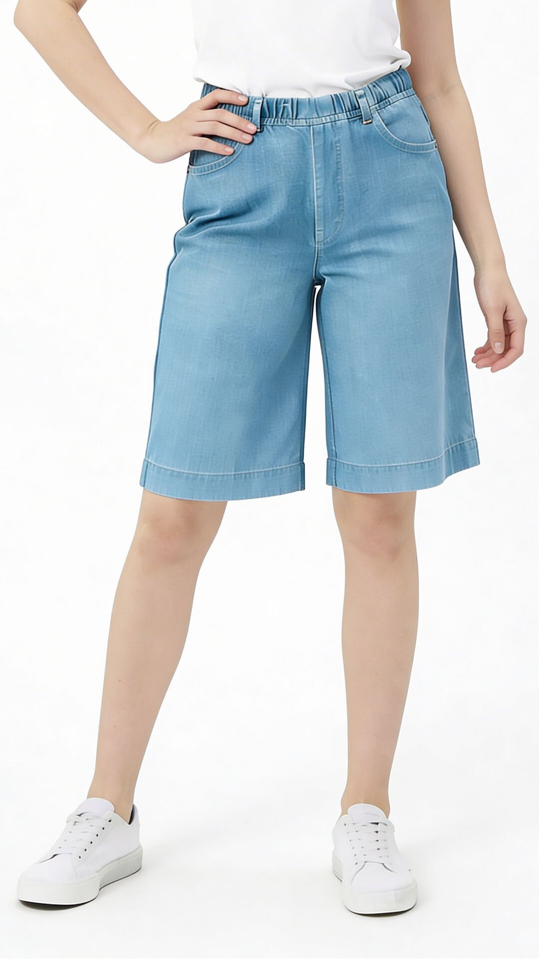 Bermuda Wide Denim Açık Mavi