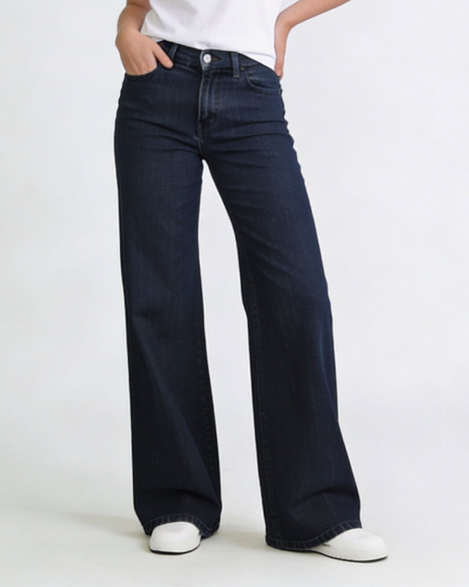 Wide Leg Jean Kemerli Lacivert